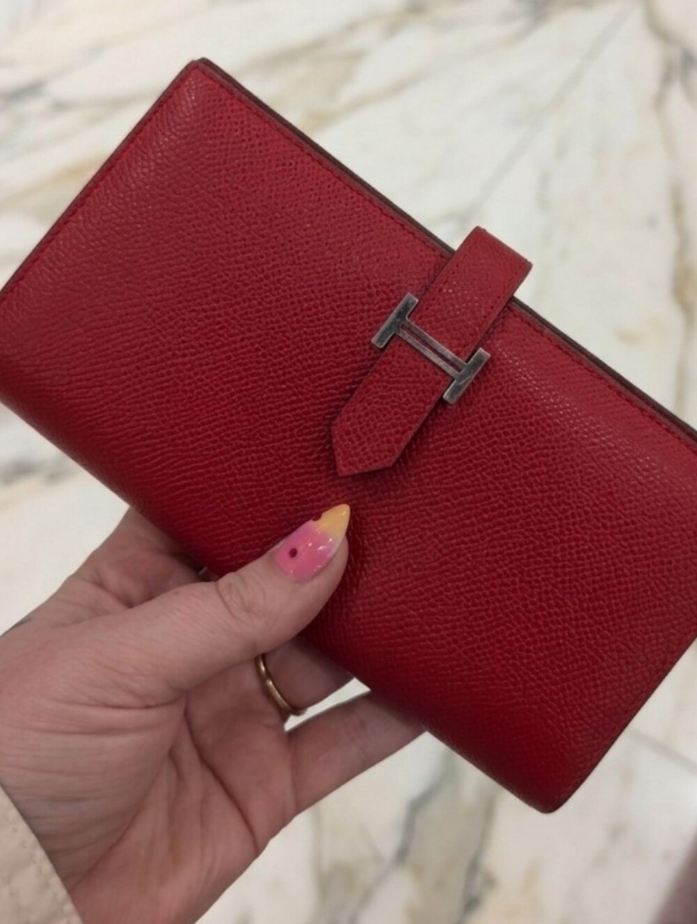 SALE - Authentic Hermes Red Leather Continental Wallet